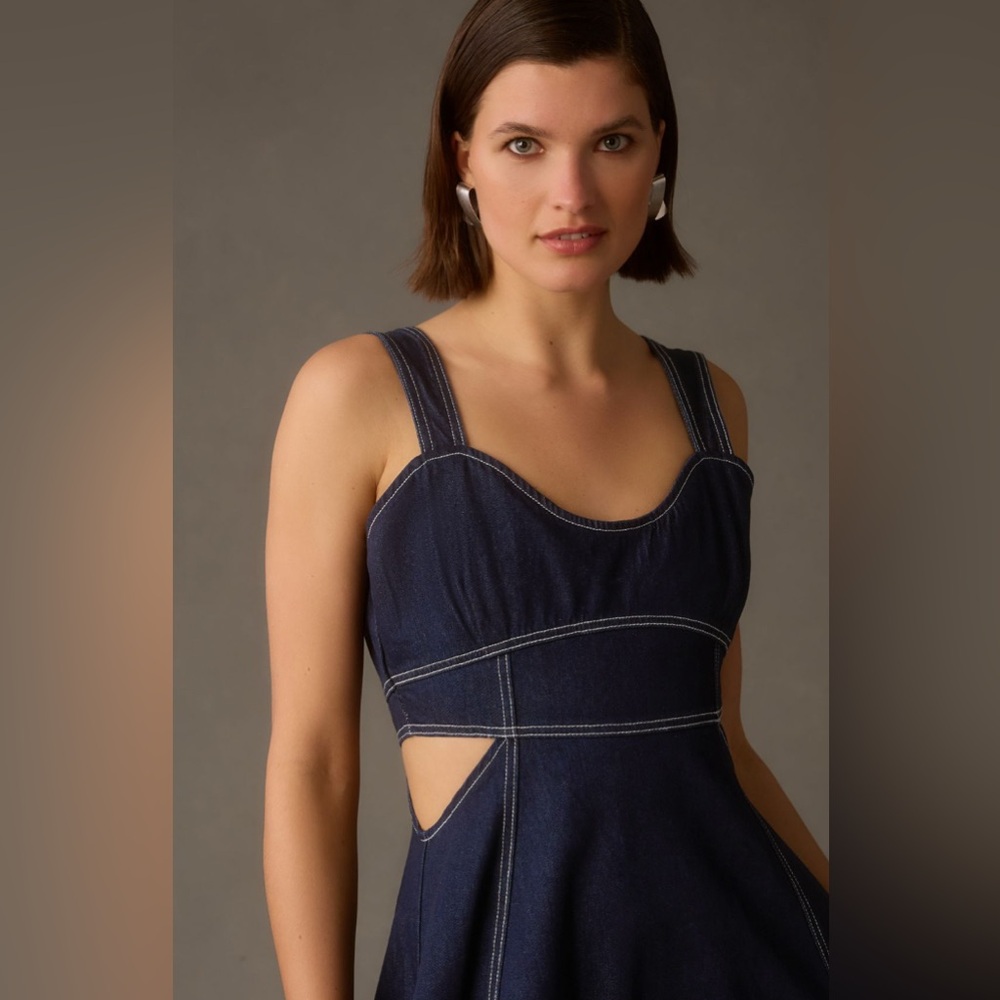 {NWT} Anthropologie Elegant Navy Blue Denim Dress - Picture 3 of 3